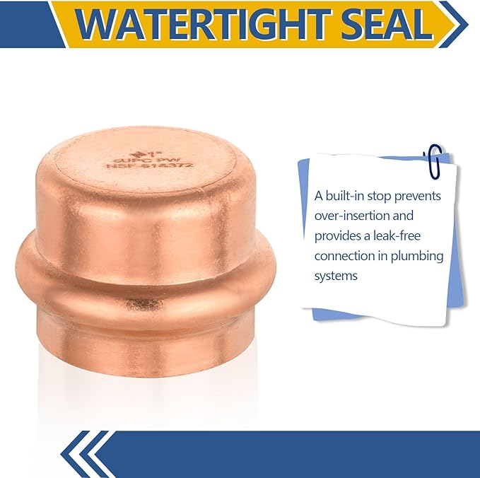 100-Pack GUOFIS Copper Press End Cap, 1" x 1" Plug Fittings for Copper Tube Connection with Stop(PRESS021-100Pack)