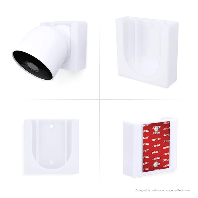 Wall Mount for Google Nest Battery Security Camera Holder - Adhesive & Screw-in, No Hassle Installation, Easy Slot-in Design (White) by Brainwavz