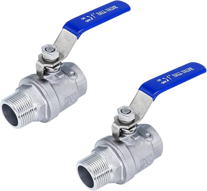 Ball Valve 1",1" Full Port Stainless Steel Ball Valve 304 NPT Water Valve, 1 inch Shut Off Valves for Oil and Gas with Blue Locking Handles 1000 WOG (1 inch, 2 pack)