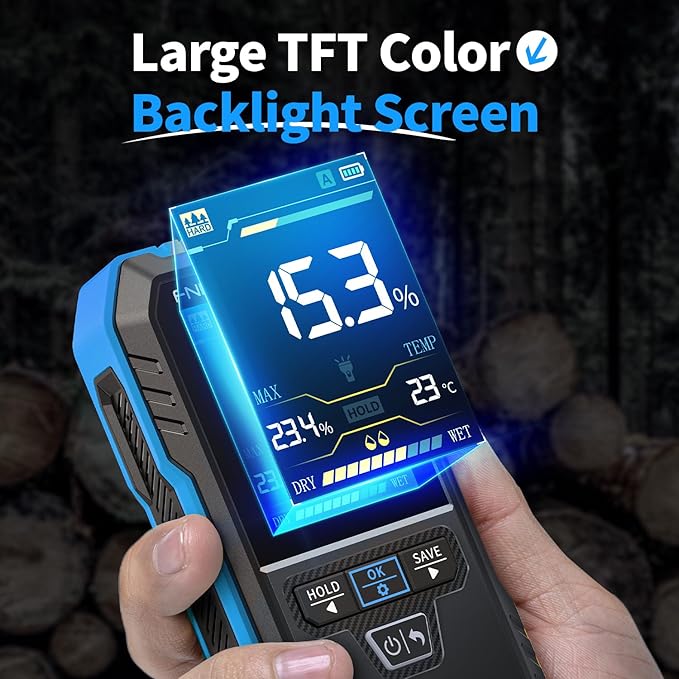 FNIRSI WMT-10 Pinless Wood Moisture Meter, Rechargable Moisture Meter for Wood, Wall, Firewood, Support Data Hold and Record, Flashlight, Humidity Detector for Lumber Concrete Building