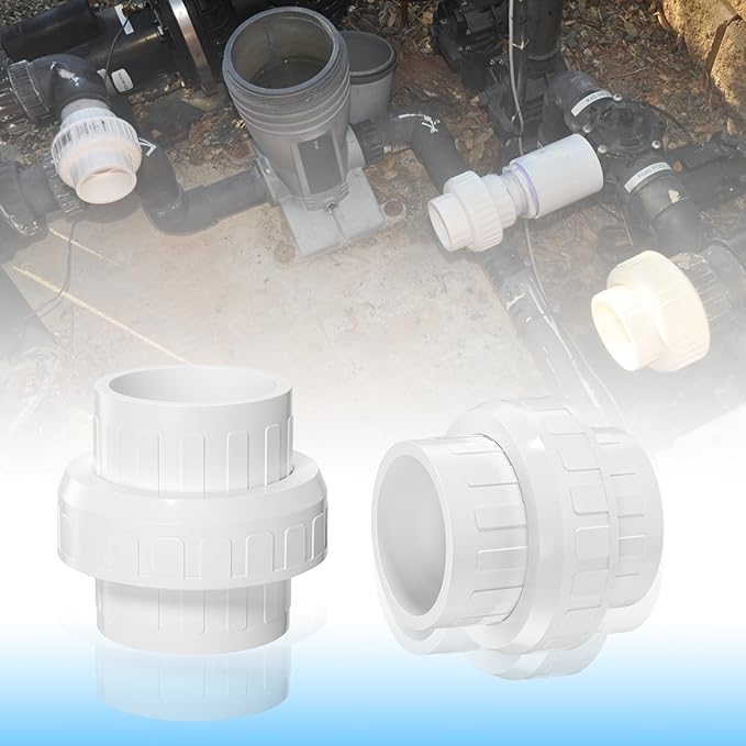 4PCS PVC Union Coupling 1-1/2Inch, Furniture Grade PVC Union Pipe Fittings with EPDM O-Ring, Schedule 40 White Slip Coupling Adapter for Irrigation, Pool & Spa System, indoor Plumbing Project
