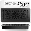 Floor Register 4x10 Vent Cover – Heavy-Duty Steel, Rustproof & Walkable Grates, Easy Drop-in Install, Adjustable Air Supply Switch - Decorative Floral Design, Textured Black