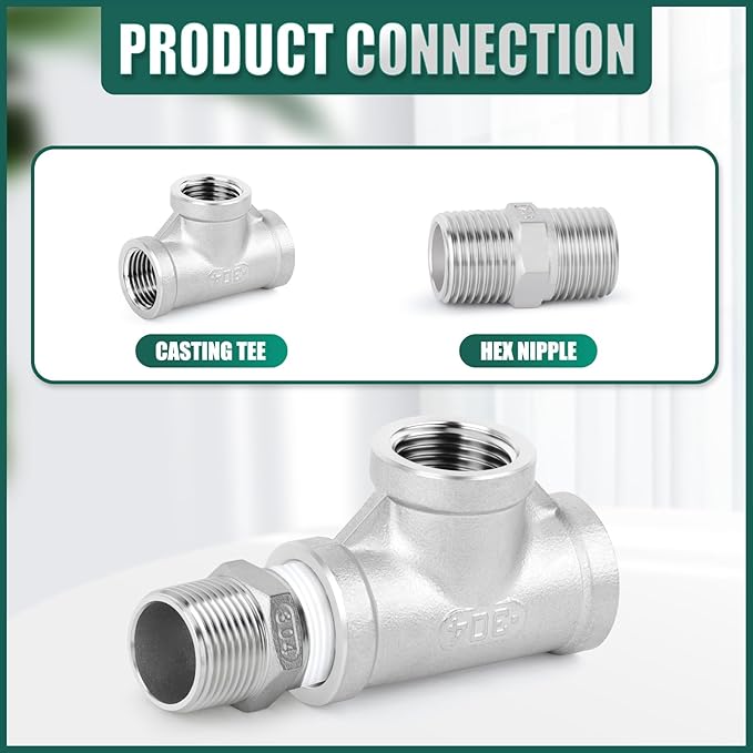 10PCS 304 Stainless Steel Hex Nipple, 1/2" Male NPT Straight Head Pipe Adapter Fittings, Equal Nipples Connectors for Oil, Water Line, Gas