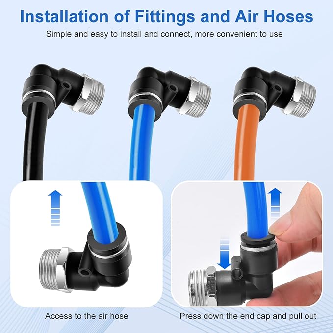 10 Pcs Push to Connect Fittings 3/8 Inch Tube OD x 1/2 Inch NPT Thread Pneumatic Male Elbow Quick Connect Air line fittings