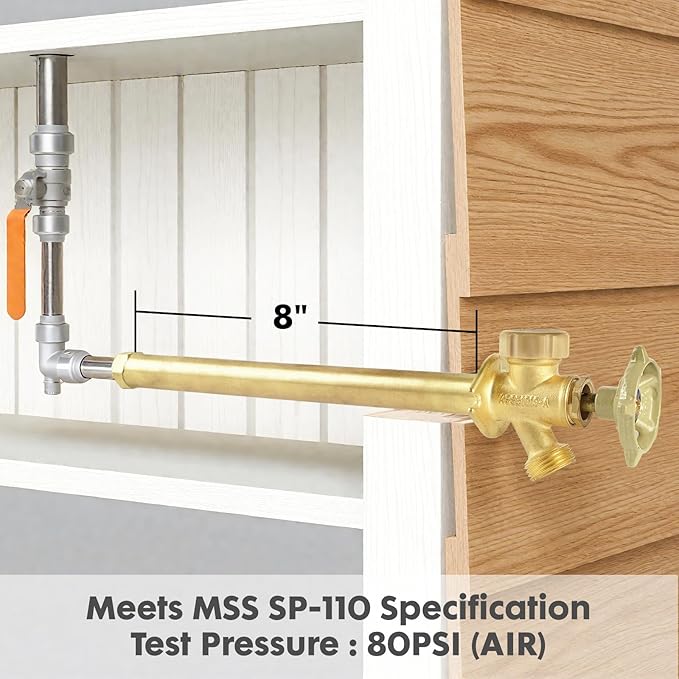 8 Inch Anti-Siphon Frost Free Sillcock Valve Multiturn 1/2 Inch NPT, 3/4 Inch Hose Bibb, Brass Body,Brass Valve 8 inch Length