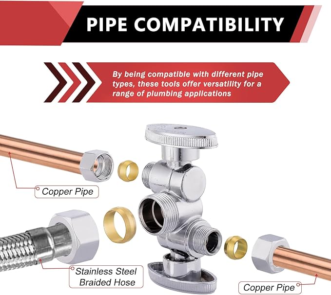 EFIELD 1/4-Turn Dual Compression Outlet Angle Stop Valve with 2 Shut Off Valve/Handles, 1/2" NOM (5/8" OD) x (3/8 inch x 1/4 inch) Chrome For Faucet Toilet Valve,Icemaker,Filter,(VALVE137)