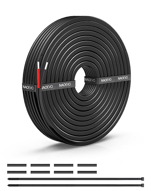 NAOEVO 18 Gauge Wire 2 Conductor Electrical Wire, 18 AWG Stranded PVC Cord, 12V Low Voltage/Tinned Copper/Flexible Cable for Automotive Wiring, Lamp Cord, Marine Cable (15FT)