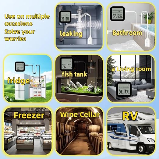 WiFi Smart Weather Station,Water Sensor Leak Detector Alarm for Kitchen, Bathroom,Flood Water Leakage,Indoor and Outdoor Wireless Temperature and Humidity Meter，Thermometer Probe for Aquarium
