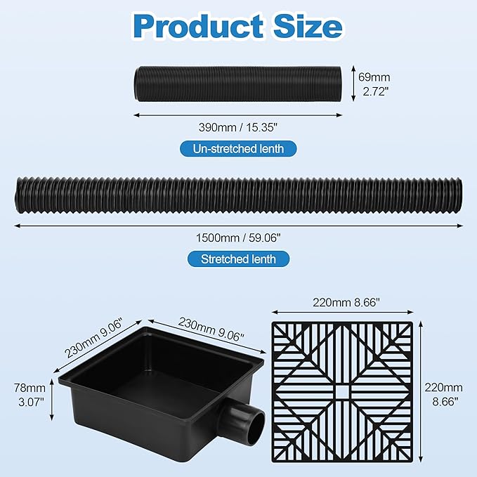 YAMIAOMAO Catch Basin Gutter Downspout Extensions with 2.5" IN Flexible Pipe, 5Ft Black Drainage Pipes, Gutter Catch Basin Suitable for Outdoors, Yard and Soil Protection, Pipe can Extend