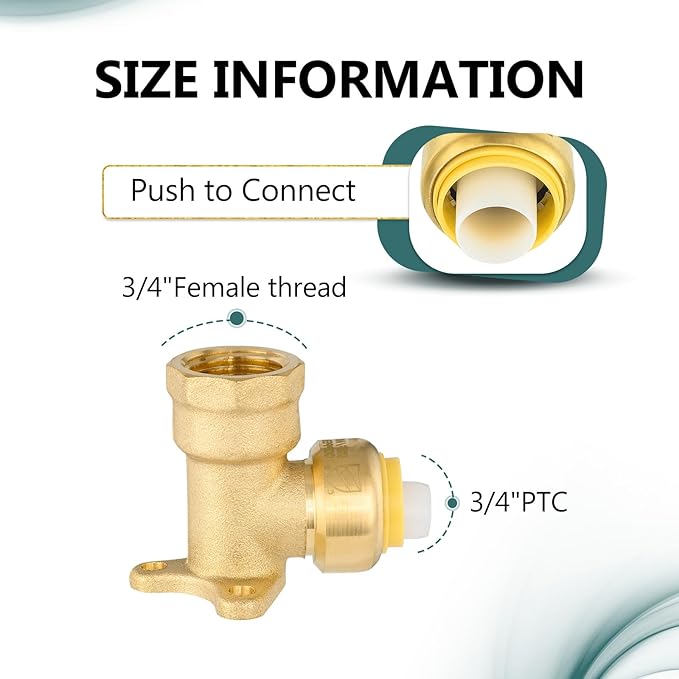 5-Pack Niikappu Push fit Drop Ear Elbow, 3/4 Inch x 3/4 Inch Female NPT Drop-ear Elbow Brass Push Fittings for PEX, Copper, CPVC, PE-RT Pipes, with Disconnect Clip