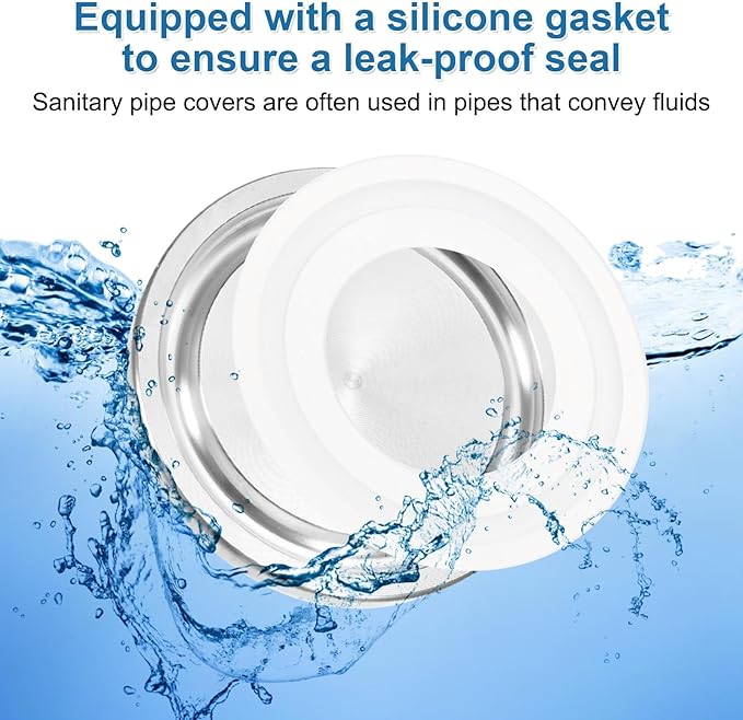 uxcell 2set Stainless Steel Sanitary Fitting Clamp End Cap 1-1/4" (34mm) Solid Tube End Cap with Silicone Gasket for Food Beverage Cosmetics Factory Pipes