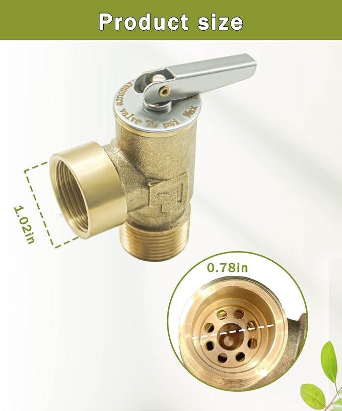 Temperature and Pressure Relief Valve with Extended Probe Fits For Suburban 3/4" NPT Thread RV Water Heaters Parts (75 PSI)