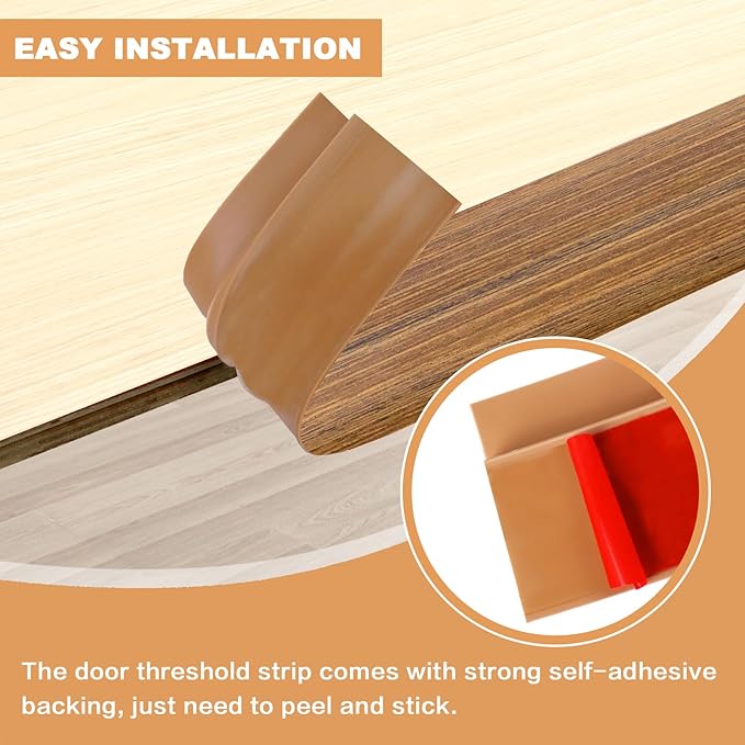 Vinyl Door Threshold Flooring Transition Strip Self Adhesive Carpet Edging Strip for Laminate Doorway Edge Threshold from 3/5" to 4/5" (Light Brown Wood Grain, 10 Ft)