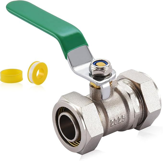 1 Pack 3/4" to 3/4" Nickel-Plated Brass Ball Valve, In-Line Air Hose Piping Shut-Off Fittings for Shop/Garage Compressed Air Line System, Max Working Pressure 175PSI