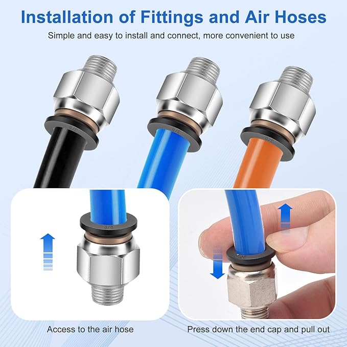 10 Pcs Push-to-Connect Fittings 3/8 Inch Tube OD x 1/8 Inch NPT Thread Pneumatic Male Straight Quick Connect Air line fittings