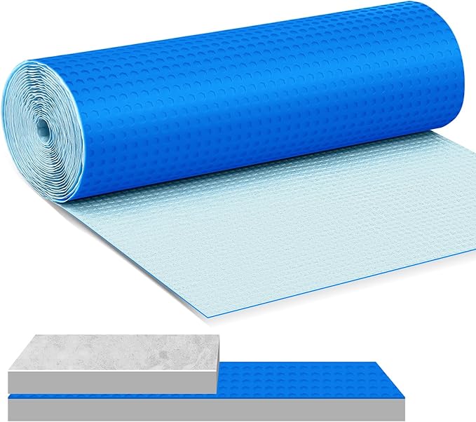 108 Sqft Uncoupling Membrane for Tile 1/8''(3mm) Thick Waterproofing Membrane Crack Prevention Anti Fracture Flooring Underlayment for Bathroom Shower Kitchen Basement(Blue)