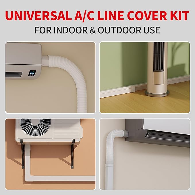 Mini Split Line Set Cover Kit,15 Pcs PVC Pipe Guard Removable Panels Copper Protection, for Minisplit and Heat Pump,6.5 Ft Decorative PVC Slim Line Cover