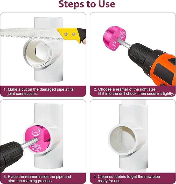 3 Inch PVC Pipe Reamer, PVC Fitting Saver, Plastic Pipe Fitting Reamer Socket Saver Plumbing Tool for Schedule 40 CPVC ABS Hub, with 3/8-Inch Hex Shaft, Fits Standard 1/2" Drills