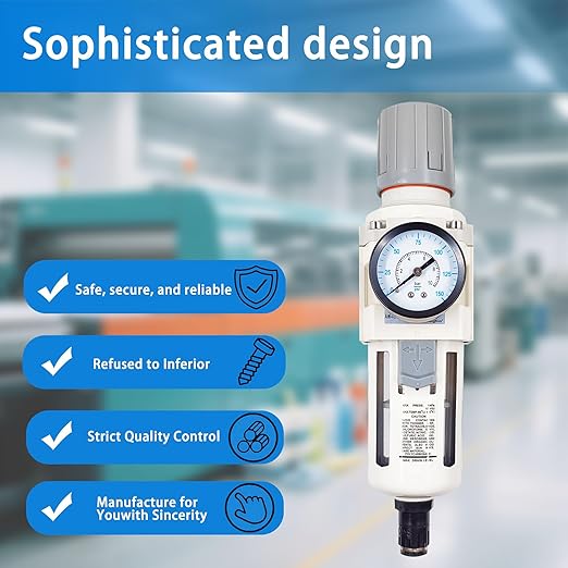 XingNEeng 1/2" NPT Compressed Air Filter Regulator Lubricator Combo, Auto-Drain Water/Oil Trap Separator, Gauge(0-150 psi), Poly Bowl, Metal Bracket, 5 Micron Brass Element, for Pneumatic Systems
