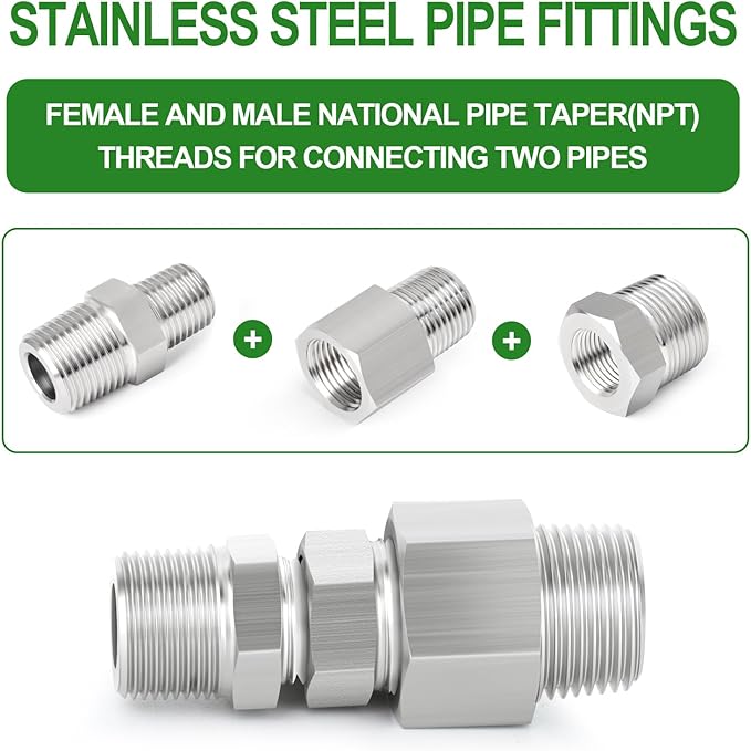 TAISHER 5PCS Forging of 316L Stainless Steel Reducer Hex Bushing, 1" Male NPT to 3/4" Female NPT, Reducing Forging Pipe Adapter Fitting