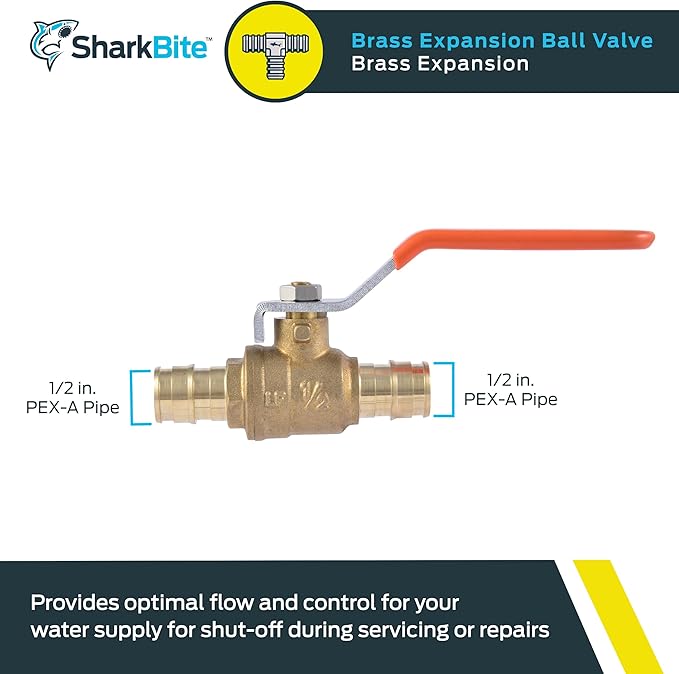 SharkBite 1/2 Inch Expansion Ball Valve for PEX-A Pipe, Brass Plumbing Fittings for PEX A Tubing, UAB22461LFA