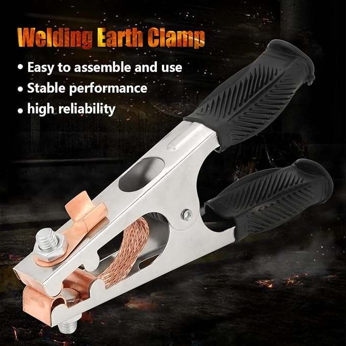 Welding Ground Clamp, 500A Electroplated Welders Grounds Clamps, Copper Braided Wire Welding Grounds Clip with Rubber Grip Ground Clamp for Welder Machine 7.9x3.5x1.2in(US)