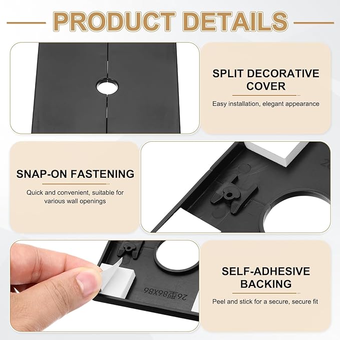 PATIKIL Wall Split Flange 86mm / 3.4" OD, 4 Pcs Square Escutcheon Plate Cover PPR Plumbing Cover Plates with Self-Adhesive Tape for 12mm / 0.5" Dia Water Pipe Faucet, Black