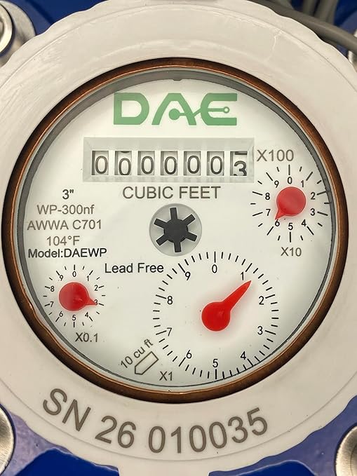 DAE WP-300nf 3" Lead Free Woltmann Helix Water Meter, Pulse Output, Cubic Feet