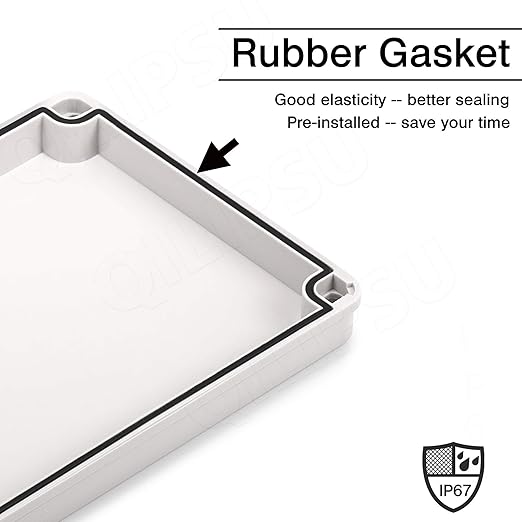 QILIPSU Junction Box with Mounting Plate 250x150x100mm, ABS Plastic DIY Electrical Project Case IP67 Waterproof Dustproof Enclosure Grey (9.8"x5.9"x3.9")