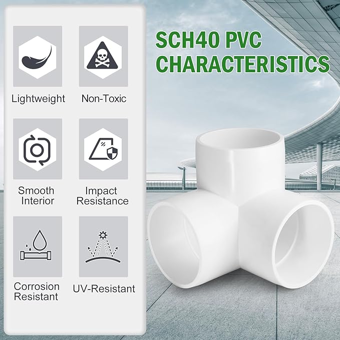 3 Way PVC Pipe Fittings 2 Inch, Zernmiarder White PVC Elbow Corner Side Outlet Tee Fitting, SCH40 Furniture Grade Pipe Connectors - Fits 2" Polyvinyl Chloride Pipes, 4 Pieces