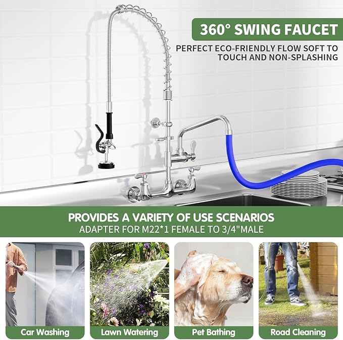 Commercial Sink Faucet,TOLSUNY Commercial Kitchen Faucet Wall Mount with Pre Rinse Sprayer,Wall Mounted Kitchen Sink Faucet for Industrial and Restaurant Sinks. (Classic, 36)