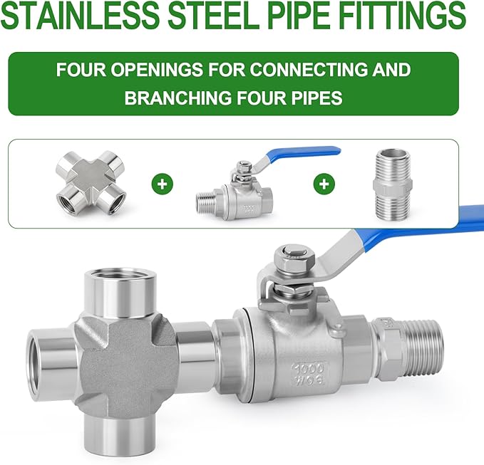 TAISHER 1PCS Forging of 316L Stainless Steel 4 Way Pipe Fittings, 1/4" x 1/4" x 1/4" x 1/4" NPT Female Pipe Fittings