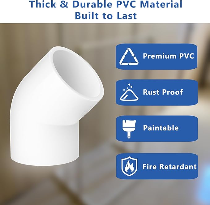ZhiYo PVC Fitting Elbow 1 Inch 45 Degree 6-Pack, PVC Pipe Fitting Connector for Building Furniture, DIY Elbow Fitting for Pipe Connections, Pool Products, Greenhouse, Shed and Tent Connection