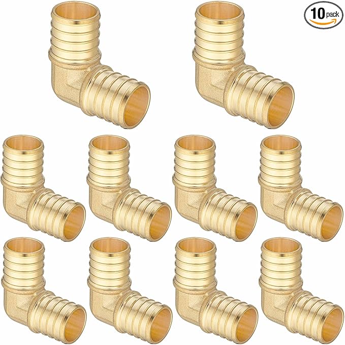 (10 Pack) Lidertik Pex Fittings 1 Inch 90 Degree Elbow Crimp Fitting, 1" PEX B F1807 to 1" PEX B F1807 Adapter Brass LI-APXE11(10 Pieces)