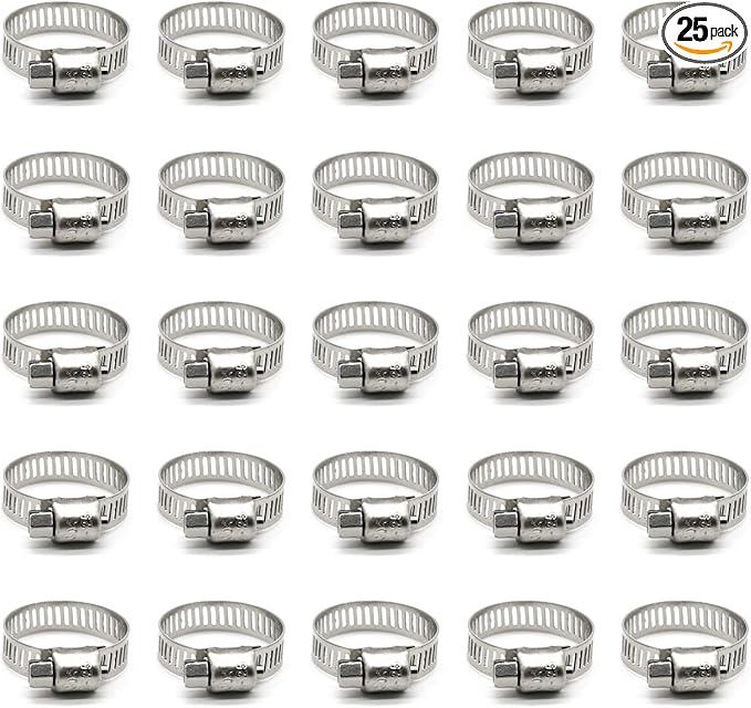 Hose Clamp, 25 Pack Stainless Steel Worm Gear fuel line hose clamps, 16-25mm (5/8-1 inch)