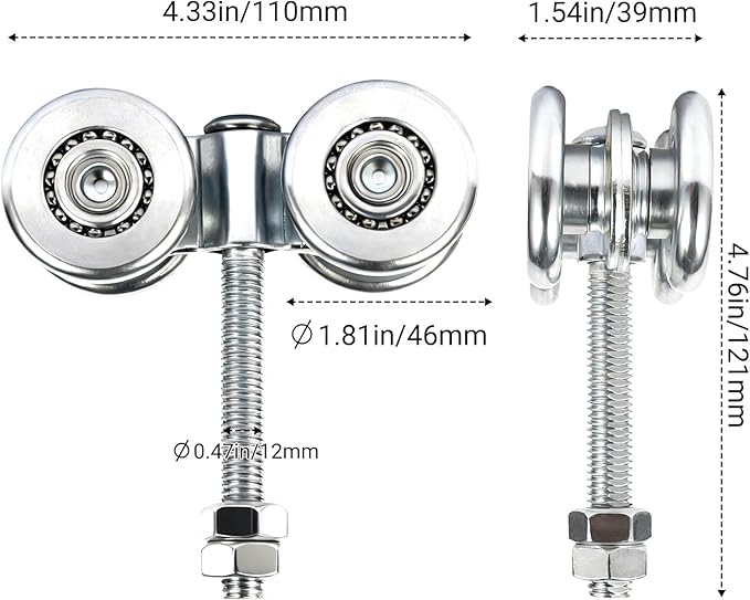 2Pcs Wheel Trolley Assembly Barn Door Rollers for 1-3/4" Wide and 2-1/4" or Taller Rail Hanging Track, Trolley Hanger for Sliding Barn Door for Garage