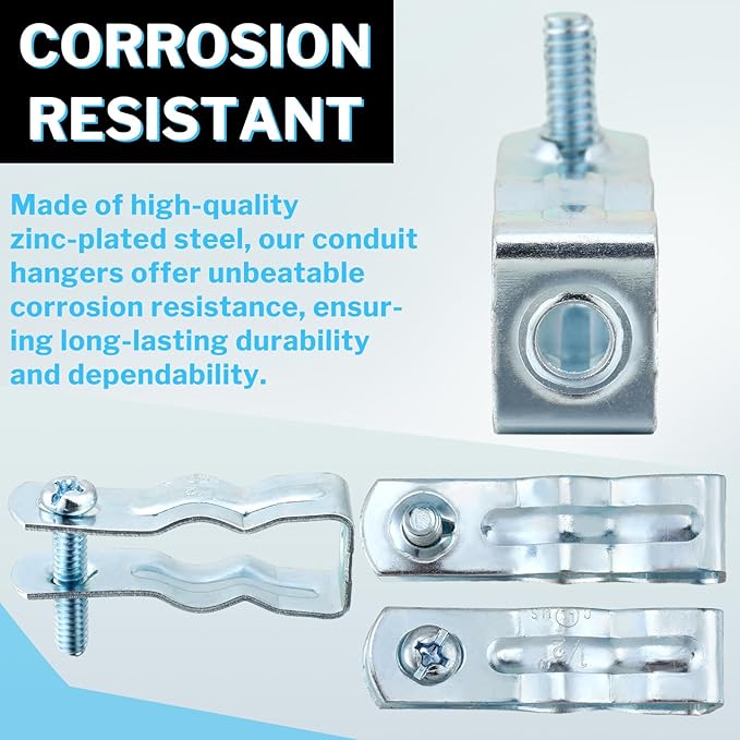 25 Pcs EMT Conduit Hanger with Bolt,Insulated Supports or Threaded Rods,Metal Galvanized Conduit Clamps Strut Straps and Hangers Rigid Pipe Fittings Mounting(1/2 Inch)