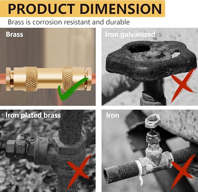 Air Brake Line Fittings,3/8" DOT Air Fittings Brass Push in Fitting, Push to Connect Union Fittings, Air Brake Union 3/8" Tube OD for Trucks Trailers Use and Industria Workshops (4 PCS)