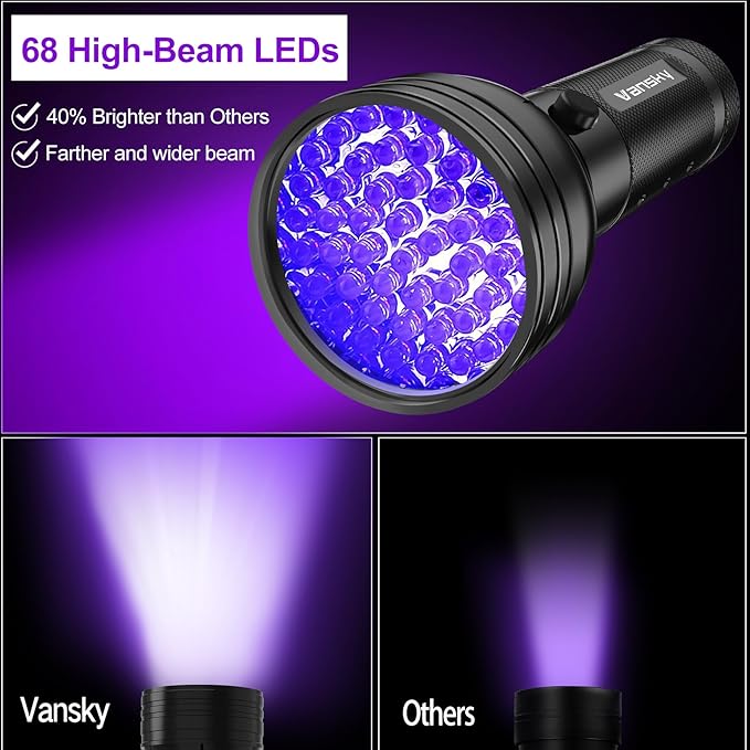 Vansky Air Conditioner Leak Detector: Professional Car Tool 68 LED Automotive AC UV Dye Leak Detection Kit with Protective Glasses