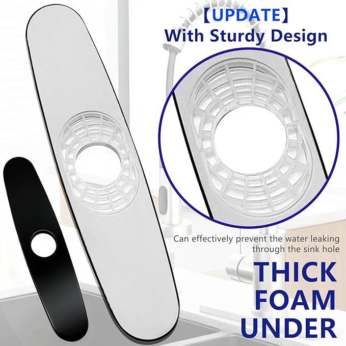 10" Bathroom Faucet Deck Plate Matte Black - Faucet Sink Hole Cover Stainless Steel Escutcheon Plate, Round Deck Plate Cover 3 Hole for Kitchen Bathroom Sink Faucet Hole (10" Black)