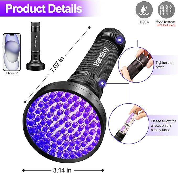 Vansky Air Conditioner Leak Detection: 100 LED Car AC UV Dye Leak Detector Kit with Protective Glasses - Automotive Professional Tool