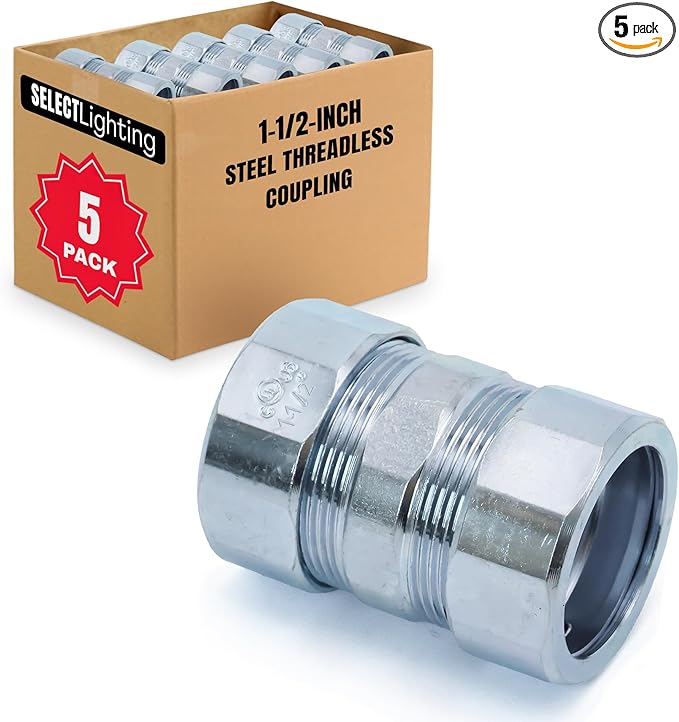 SELECT 5 Pack Lighting Threadless Coupling, 1-1/2 Inch Zinc Plated Steel Coupling, Electrical Conduit Fittings for Indoor and Outdoor Use