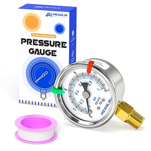 MEANLIN MEASURE 0~15Psi Dry Low Pressure Gauge Stainless Steel 1/4" NPT 2" FACE DIAL Waterproof for Water Oil Air Well Pump Tank Tire Pressure Test Lower Mount (with 2PCS Snaps)