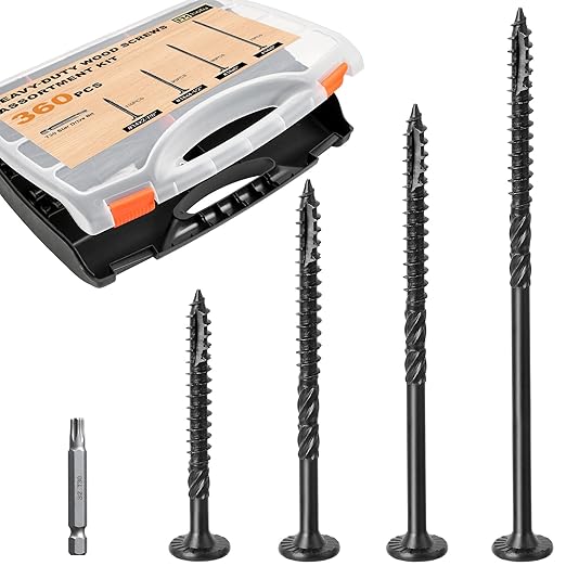 #14 Heavy-Duty Wood Screws Assortment Kit, 360Pcs Star Drive Decking Wood Screws, Rust Resistant Timber Screws for Log/Landscaping Wood (2-7/8",4-1/2",6",8")