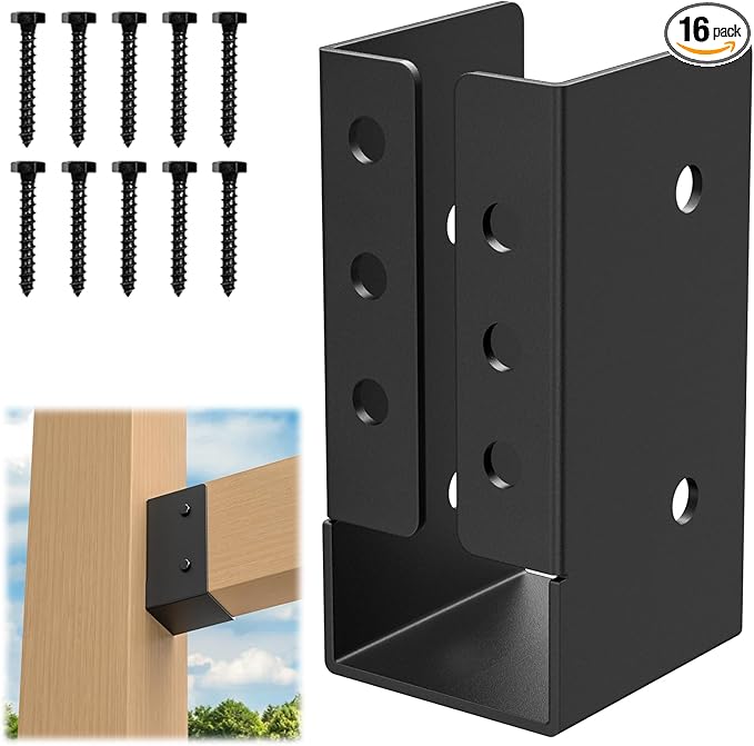 Concealed Joist Hanger (16 Pack),2"x4" Outdoor Concealed-Flange Joist Bracket with Screws, Q235B Steel Powder Coated Concealed Mount Light Joist Hangers for 2"x4" Beam, Swing, Handrail, Fence