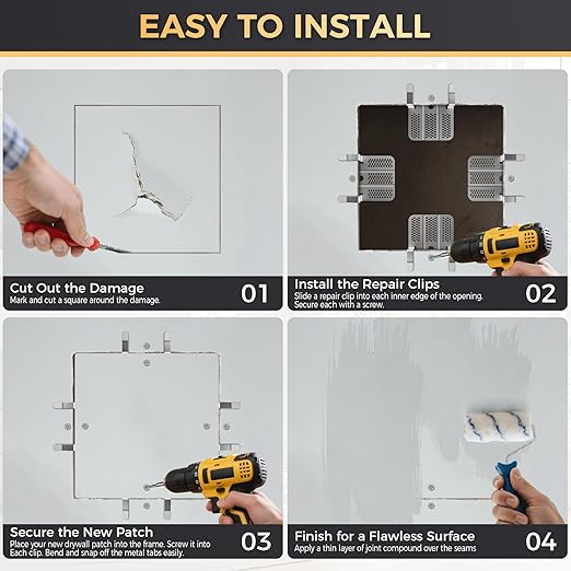 Drywall Repair Clips,Easy Install Drywall Clips 1/2 Inch,Professional Hole Repair Patch Kit for Wall and Sheetrock, Strong Metal Backing Clips with Screws for Home Improvement(Silver-52)