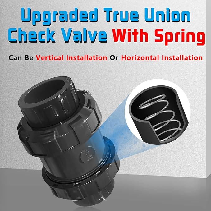 PVC Spring Ture Union Check Valve, 1in Slip Swing Utility Water One Way Check Valve, Sch80 Socket Pool Ball Check Valve for Backflow Prevention
