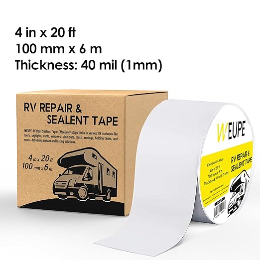 RV Sealant Tape, White, 4 Inch x 20 Feet, Roof Patch Repair Tape, Roofing Tape for RV, Waterproof Leak Tape for RV puncture, Boat Sealing, Awning, Canopy, Tents, Camper, Greenhouse and Tarpaulin