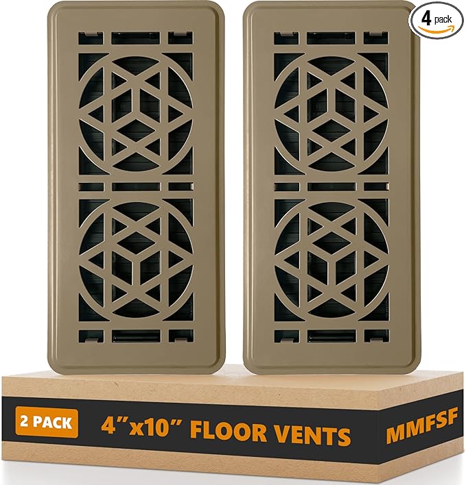 2 Pack Floor Vent Covers, Floor Register 4x10, Heavy Duty Walkable Steel Vent Cover, Adjustable Decorative Vent Covers for Home Floor Ceiling or Sidewall Vent, Rust-Proof Finish (Brown)