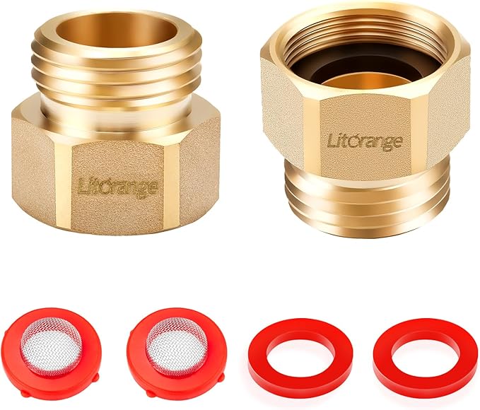 2 Pack Lead-Free Hose Bib Adapter, 1-1/16" Fine Thread Female x 3/4 GHT Male Backflow Preventer Adapter with Washers for U.S. Standard Arrowhead Hose Bibs & Vacuum Breaker Faucet Fitting